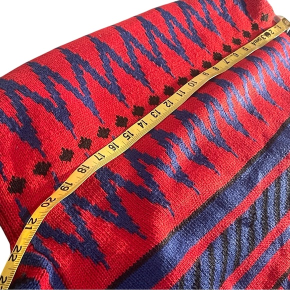 Vtg 80s Streetwear Mens L Knit Sweater Red Blue Purple Crewneck Geometric Print - Picture 8 of 11